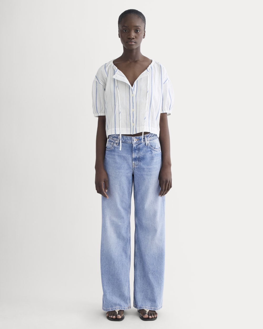 The Gauze Button-Up | Bone / Dutch Blue - Image 3
