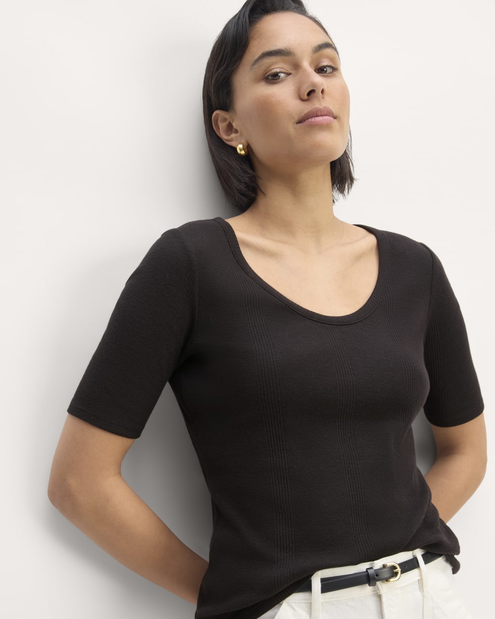 The Vintage Rib Scoop-Neck Top | Black - Image 4