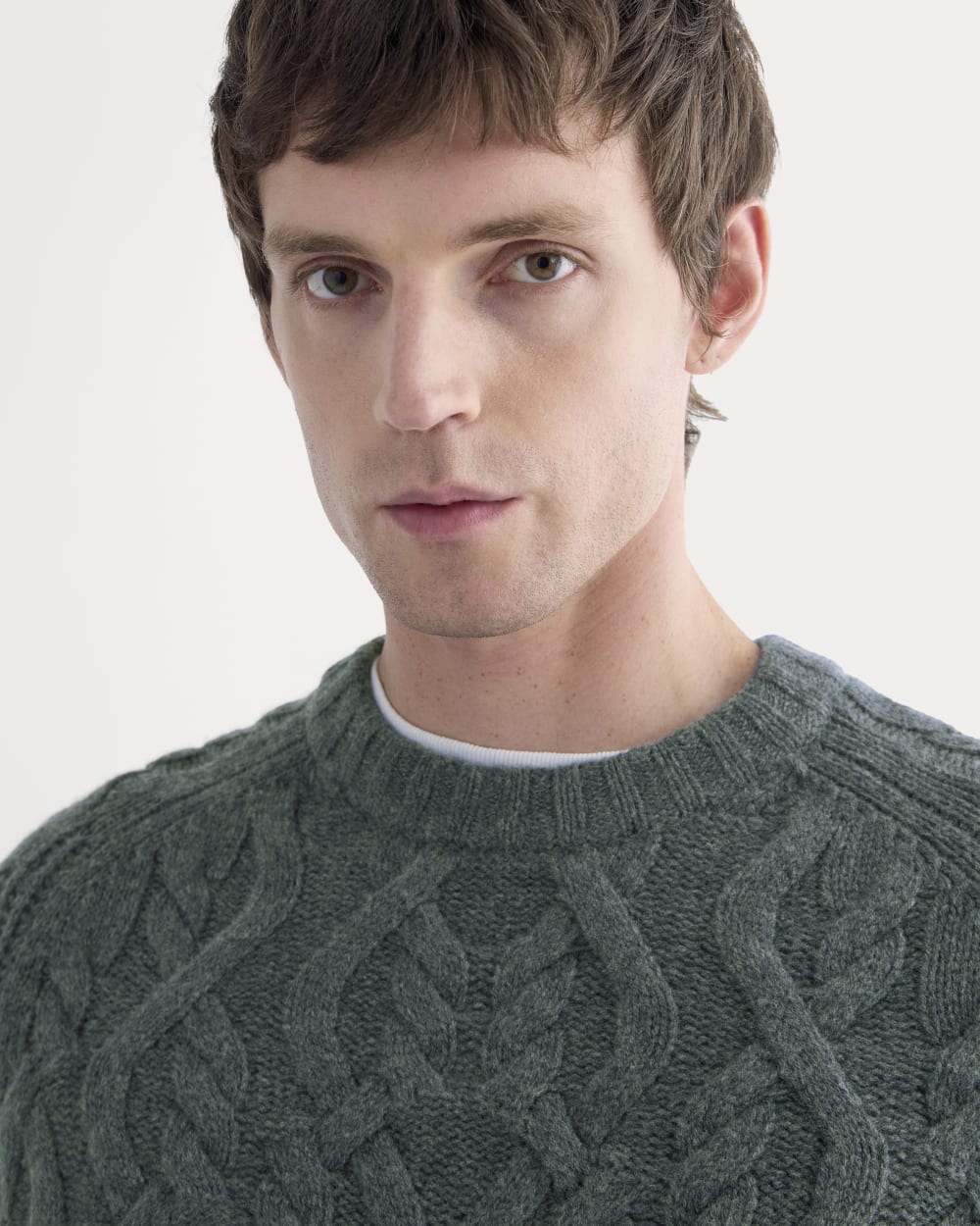 Cable Knit Crew in Luxe Merino | Heather Midnight Navy - Image 4