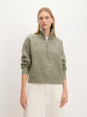 The Half-Zip Sweater in Luxe Merino | Seafoam Green / Kambaba Twist