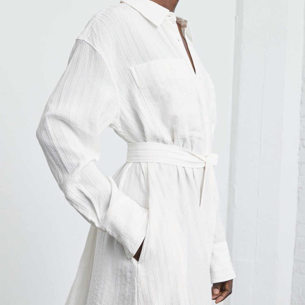 The City Stripe Draped Shirt Dress | Bone - Image 5