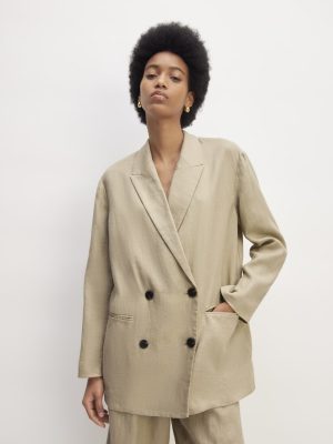 The Linen Double Breasted Blazer | Trench Coat Khaki