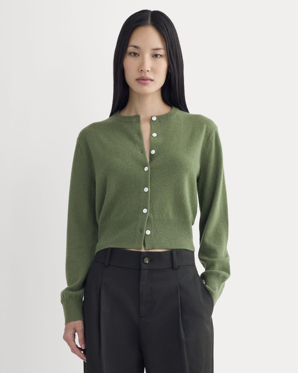 Cashmere Cropped Cardigan | Forest Green
