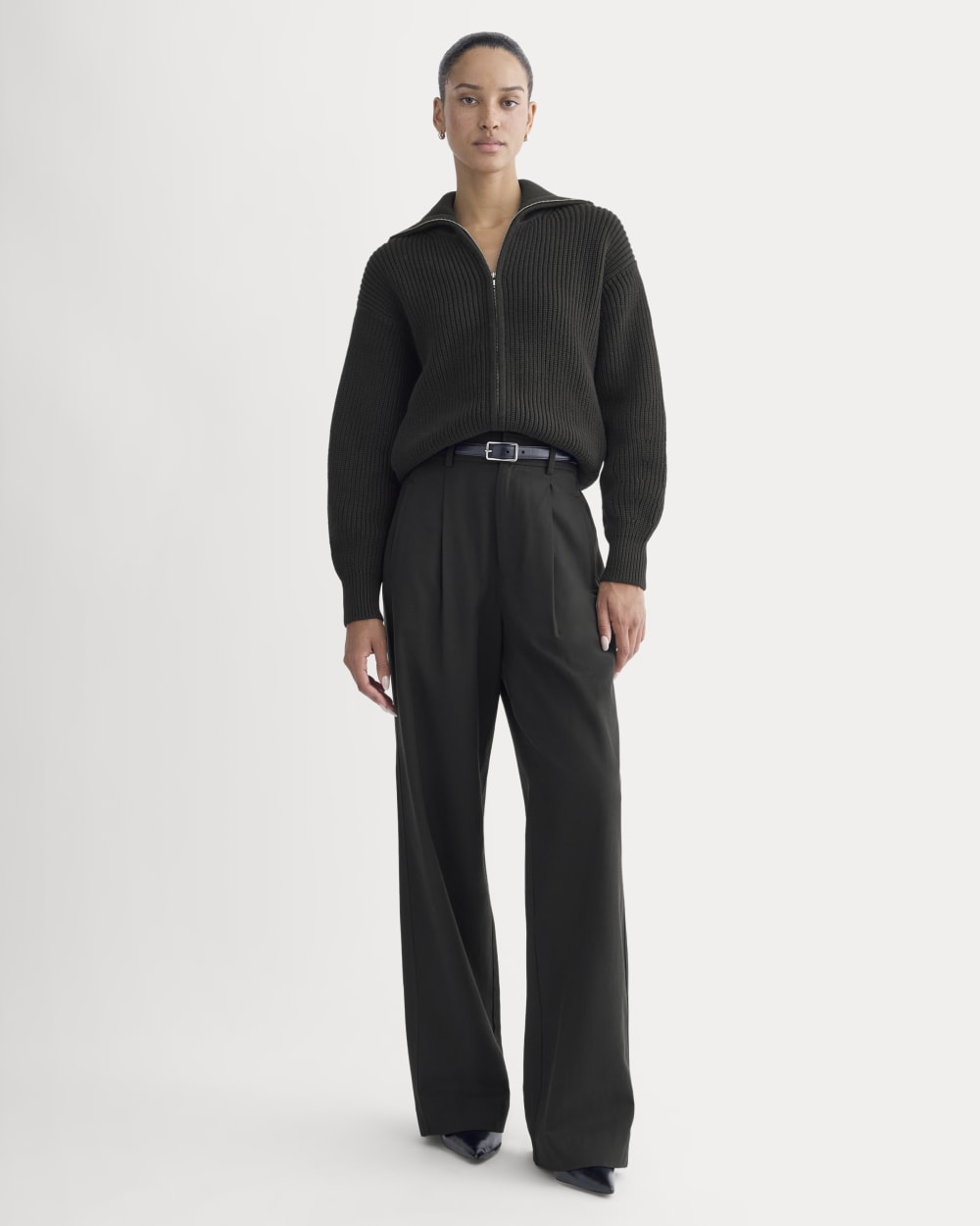 The Full-Zip Sweater in Everyday Cotton | Black - Image 3