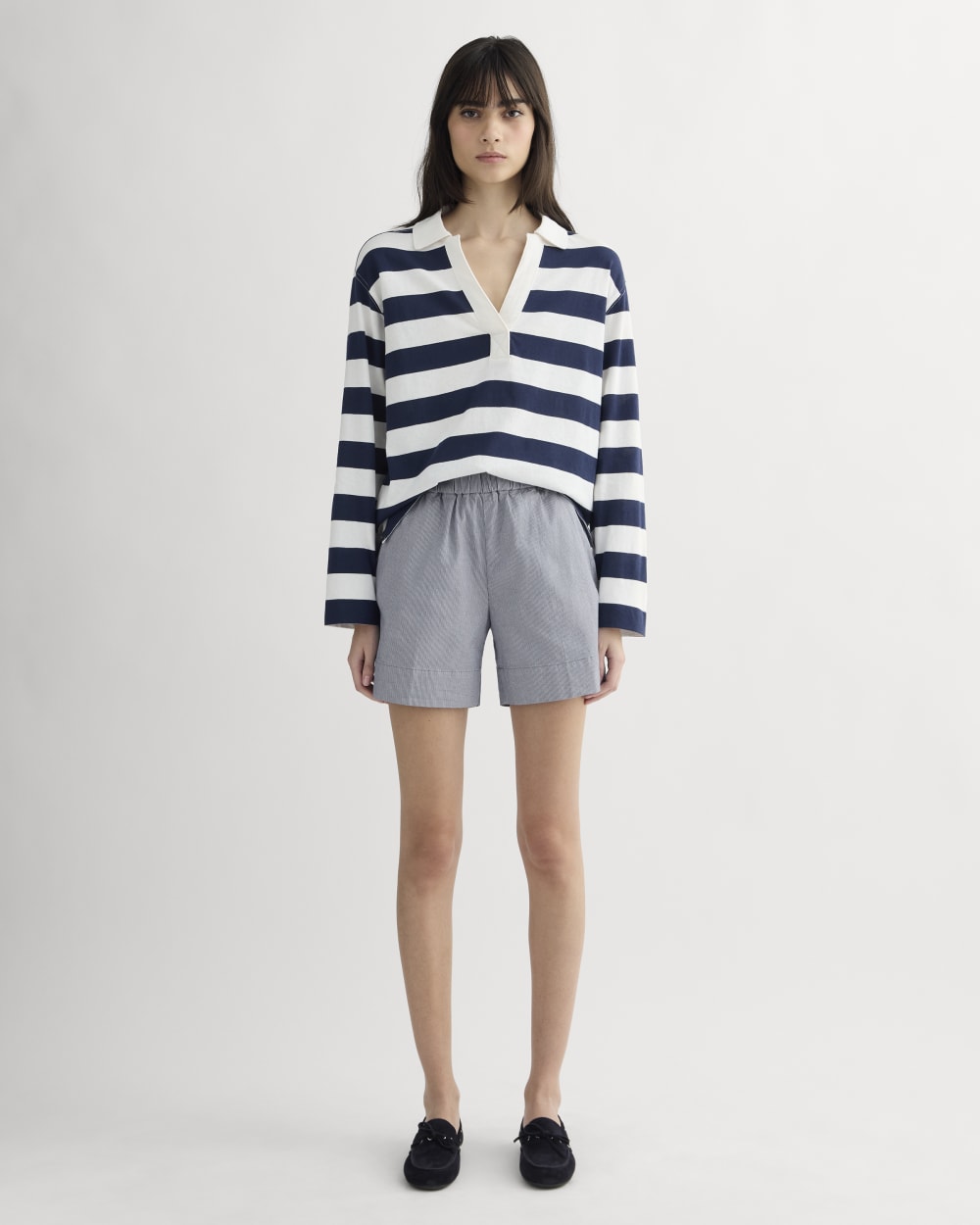The Easy Short | Dark Denim Pinstripe