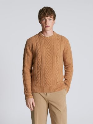 The Felted Merino Cable-Knit Crew | Cappuccino