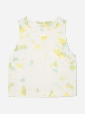 The Premium Weight Cropped Pocket Tank | Seafoam Tie Dye