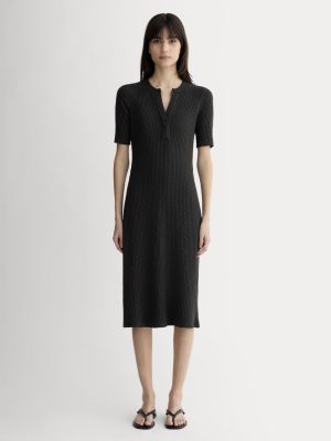 The Rib-Knit Henley Dress | Black