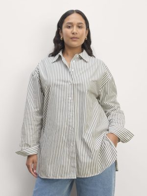 The Supima? Cotton Boyfriend Shirt | White / Moss Green