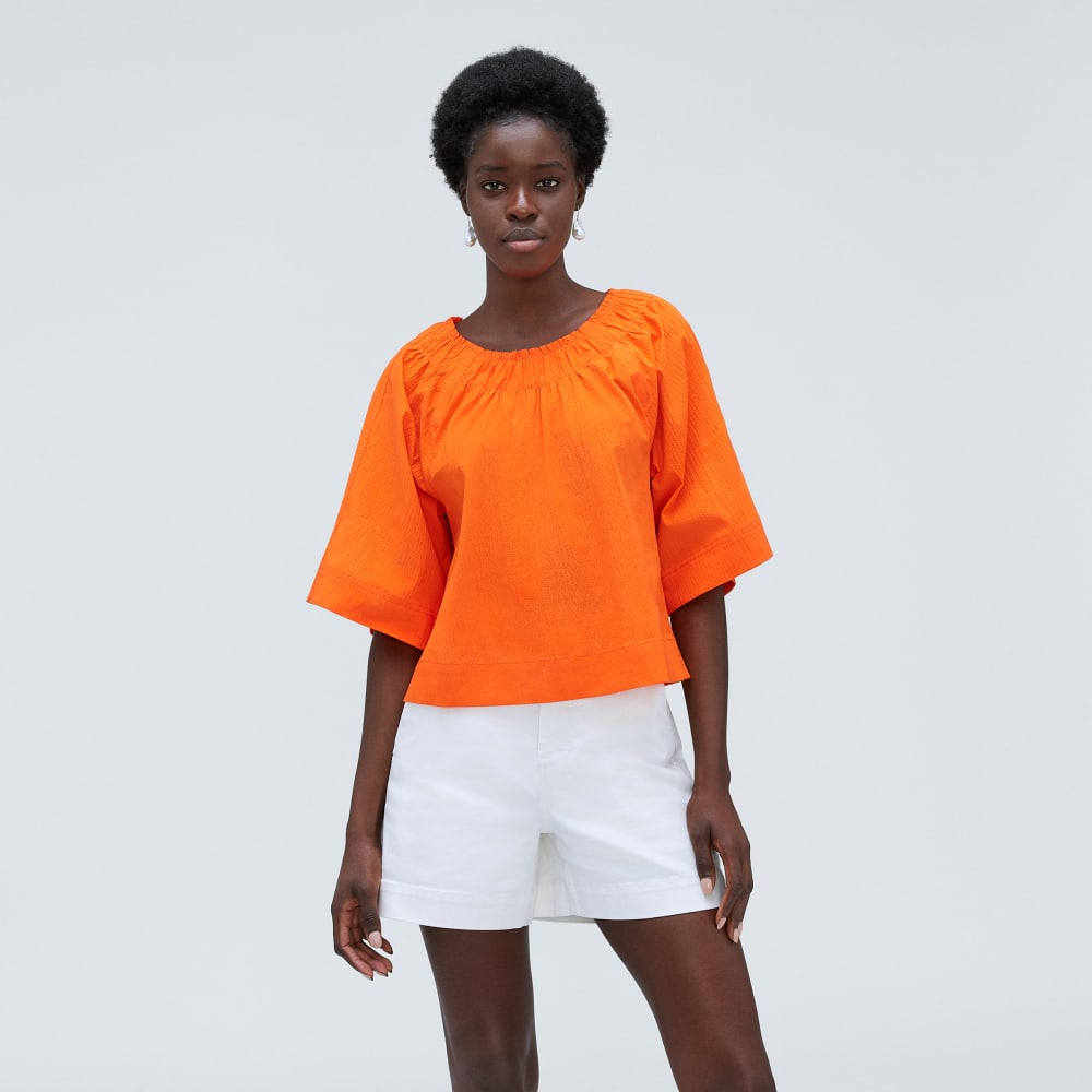 The Seersucker Gathered Tee | Bright Orange - Image 2