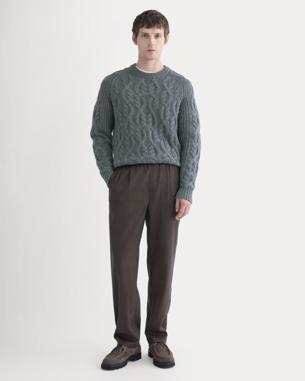 Cable Knit Crew in Luxe Merino | Heather Midnight Navy - Image 3