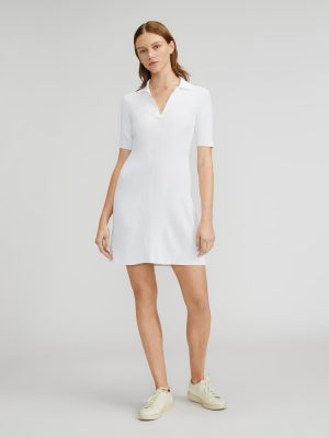 The Ribbed Short-Sleeve Polo Dress | White