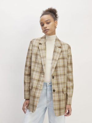 The Oversized Blazer in Buttersmooth | Pale Khaki Plaid