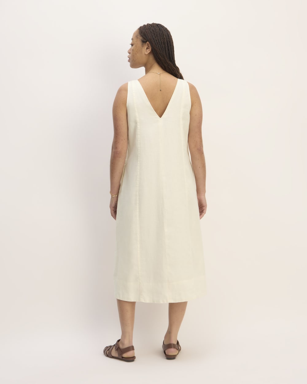 The Linen V-Neck Midi Dress | Bone - Image 6