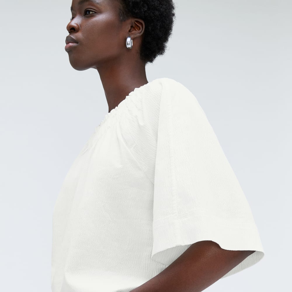 The Seersucker Gathered Tee | White - Image 4