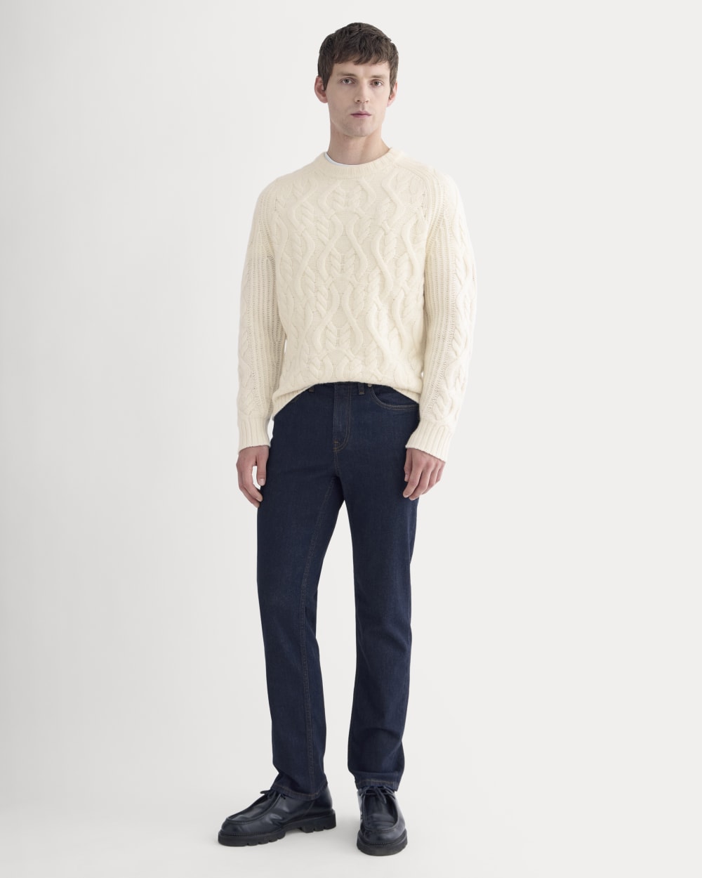 Cable Knit Crew in Luxe Merino | Bone - Image 3