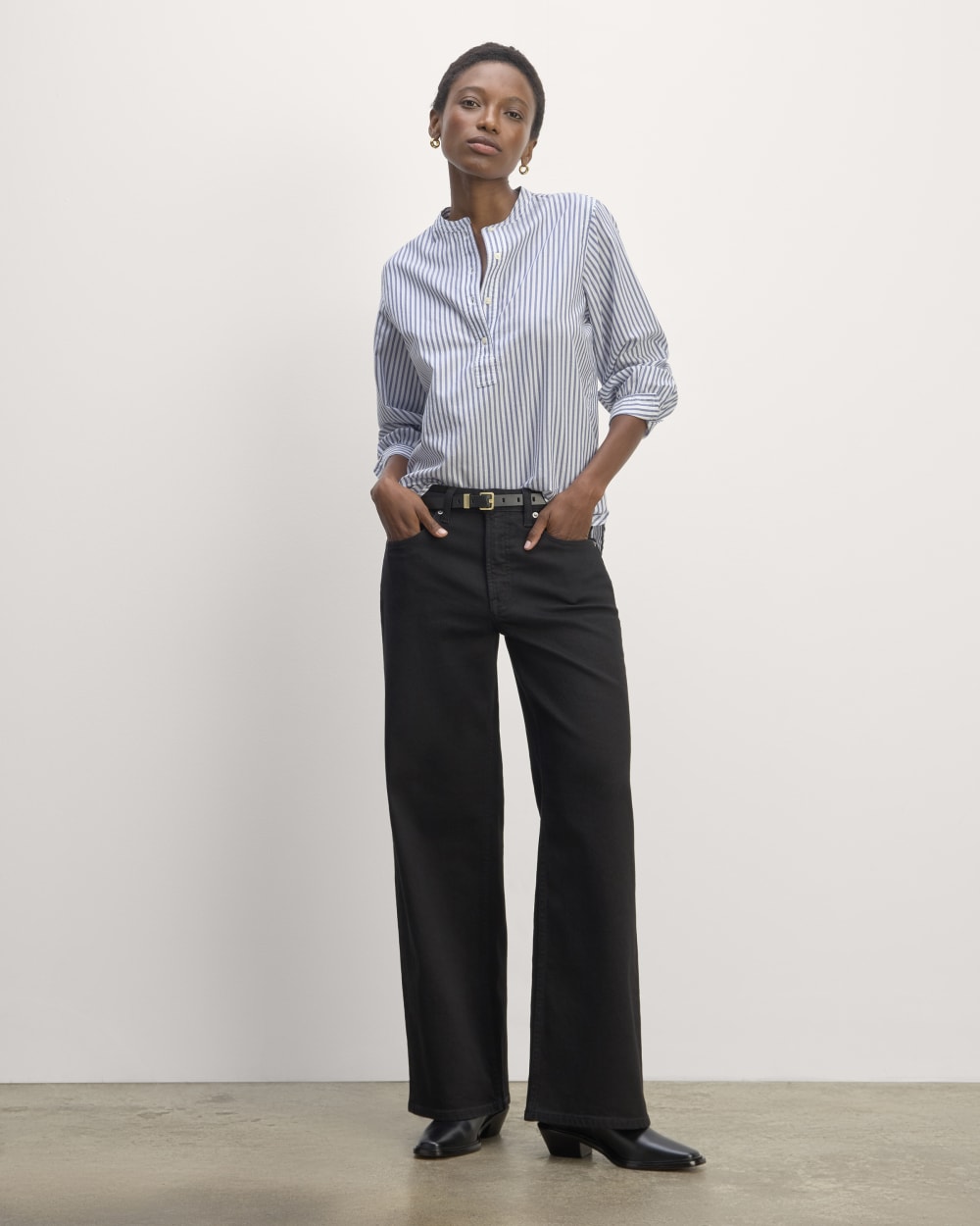 The Henley Shirt in Silky Cotton | White / Bellwether Blue - Image 3