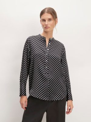The Hammered Satin Popover Shirt | Black / Bone Polka Dot