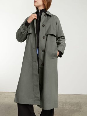 The Long Mac Coat | Pewter Green