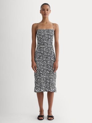 The Smocked Column Dress | Bone / Black Floral