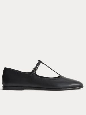The Leather T-Strap Flat | Black