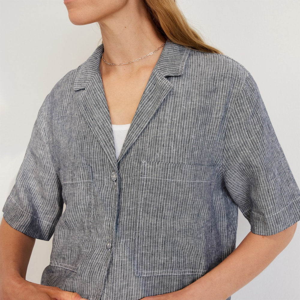 The Linen Workwear Shirt | Canvas Tan / Navy - Image 4