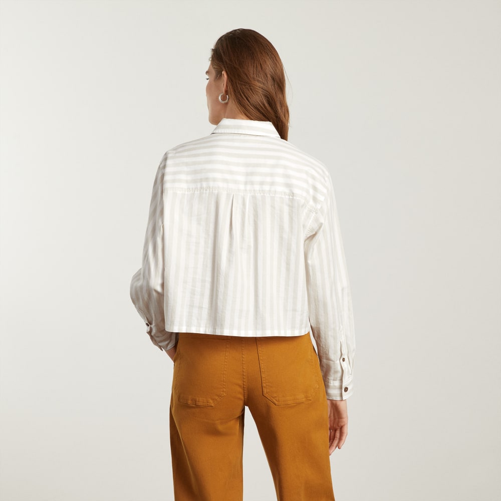 The Way-Short Shirt in Silky Cotton | Sand / White - Image 3