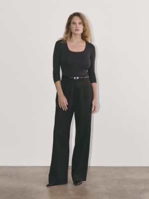 The Long-Sleeve Supima® Square-Neck Bodysuit | Black | Bikini