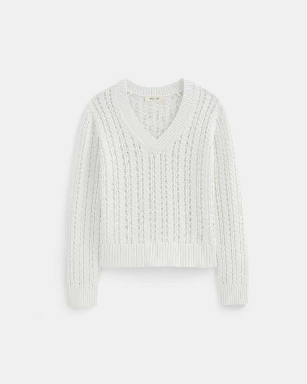 The Mesh Cable V-Neck in Everyday Cotton | White - Image 2