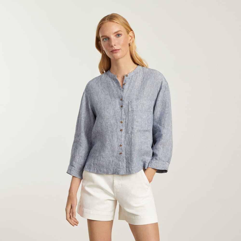 The Linen Billow Blouse | Blue Pinstripe - Image 2