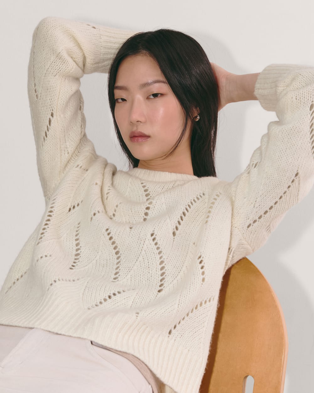 The Pointelle Sweater in Cloud | Bone - Image 3