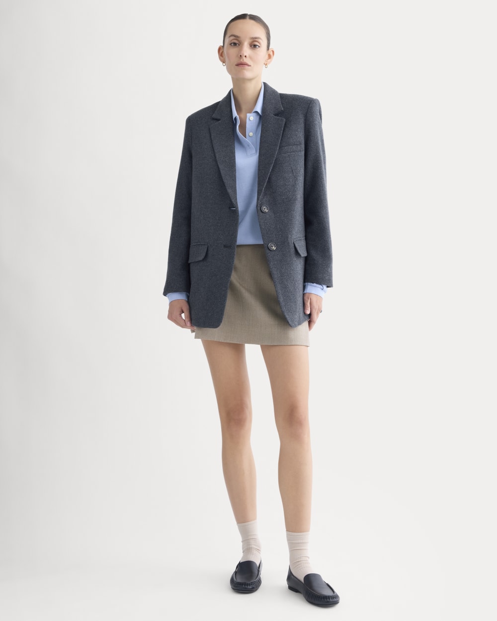 The Oversized Blazer in Wool | Navy Herringbone - Image 3