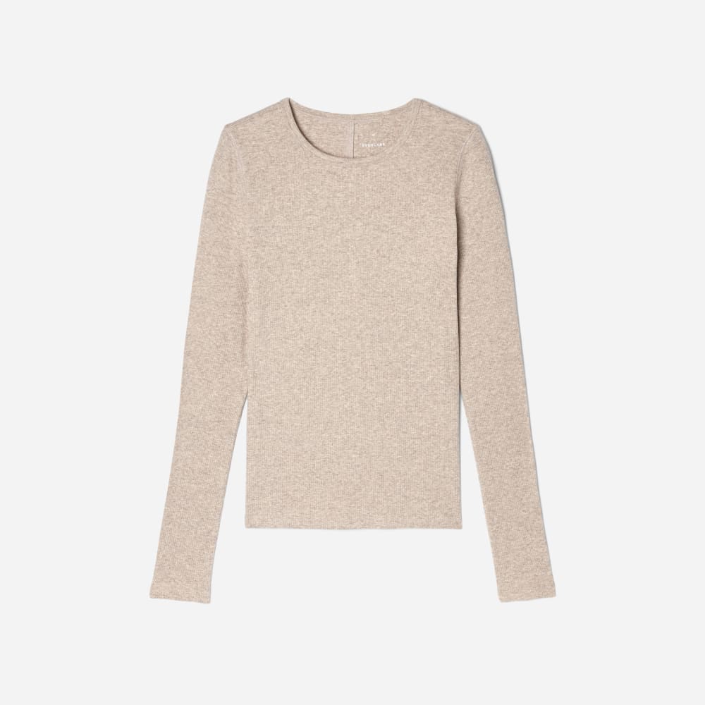 The Luxe Rib Long-Sleeve Crew | Heathered Meringue - Image 2