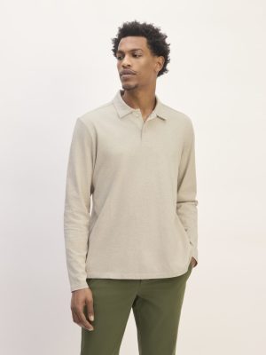 The Premium Weight Long-Sleeve Polo | Heather Oatmeal