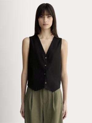 The Vest in Stretch Linen | Black