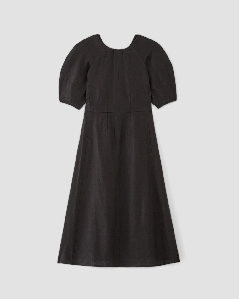 The Linen Short-Sleeve Scoop Midi Dress | Black - Image 2
