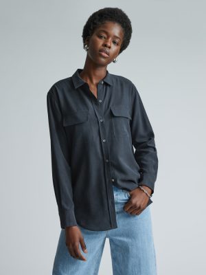The Washable Silk Relaxed Shirt  | Washed Black