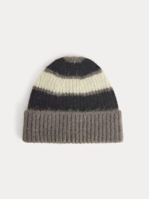 Plush Alpaca Beanie | Mid Grey Heather/Black/Bone