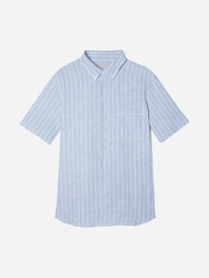 The Classic Short-Sleeve Shirt in Linen | Blue / White