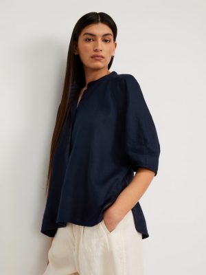 The Linen Puff Sleeve Shirt | Navy