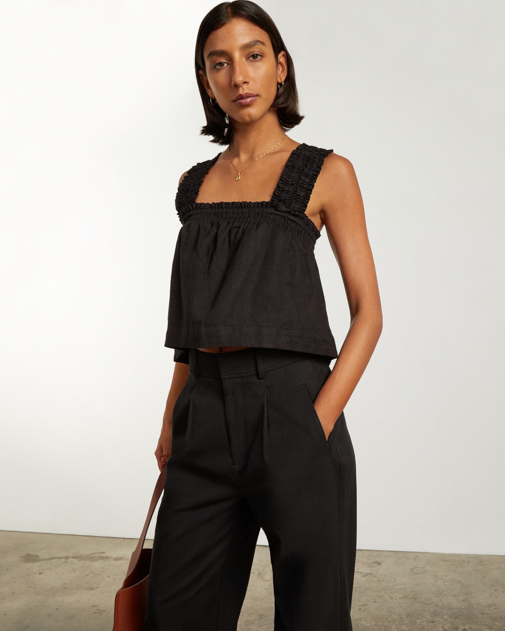 The Smocked Linen Cami | Black - Image 4