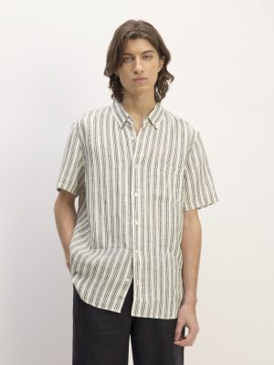 The Classic Short-Sleeve Shirt in Linen | Bone / Black