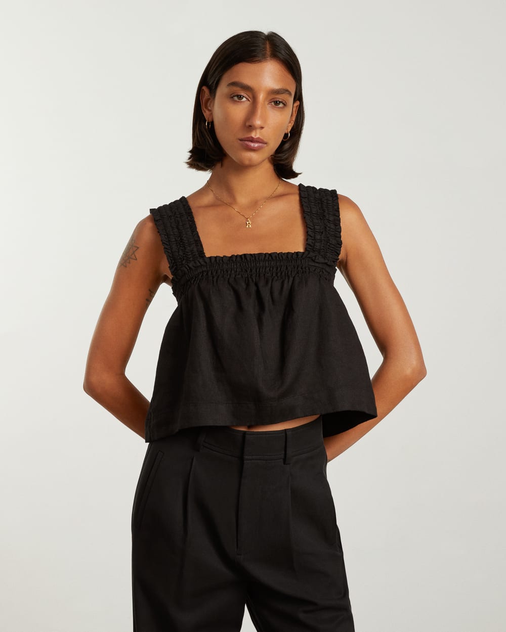 The Smocked Linen Cami | Black - Image 3