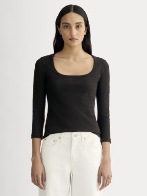The Pointelle Scoop-Neck Top | Black