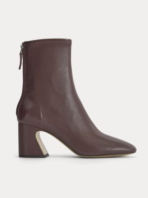 Leather Curved-Heel Boot | Burgundy