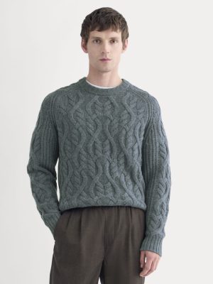 Cable Knit Crew in Luxe Merino | Heather Midnight Navy