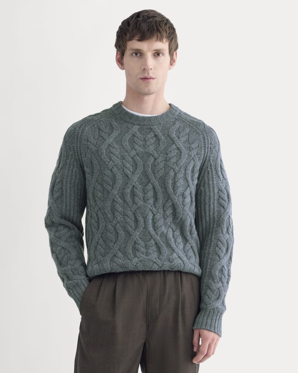 Cable Knit Crew in Luxe Merino | Heather Midnight Navy