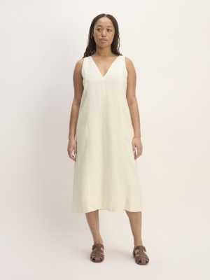 The Linen V-Neck Midi Dress | Bone