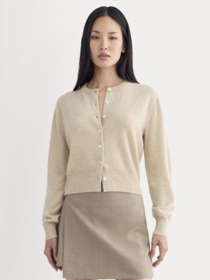 Cashmere Cropped Cardigan | Heather Light Camel