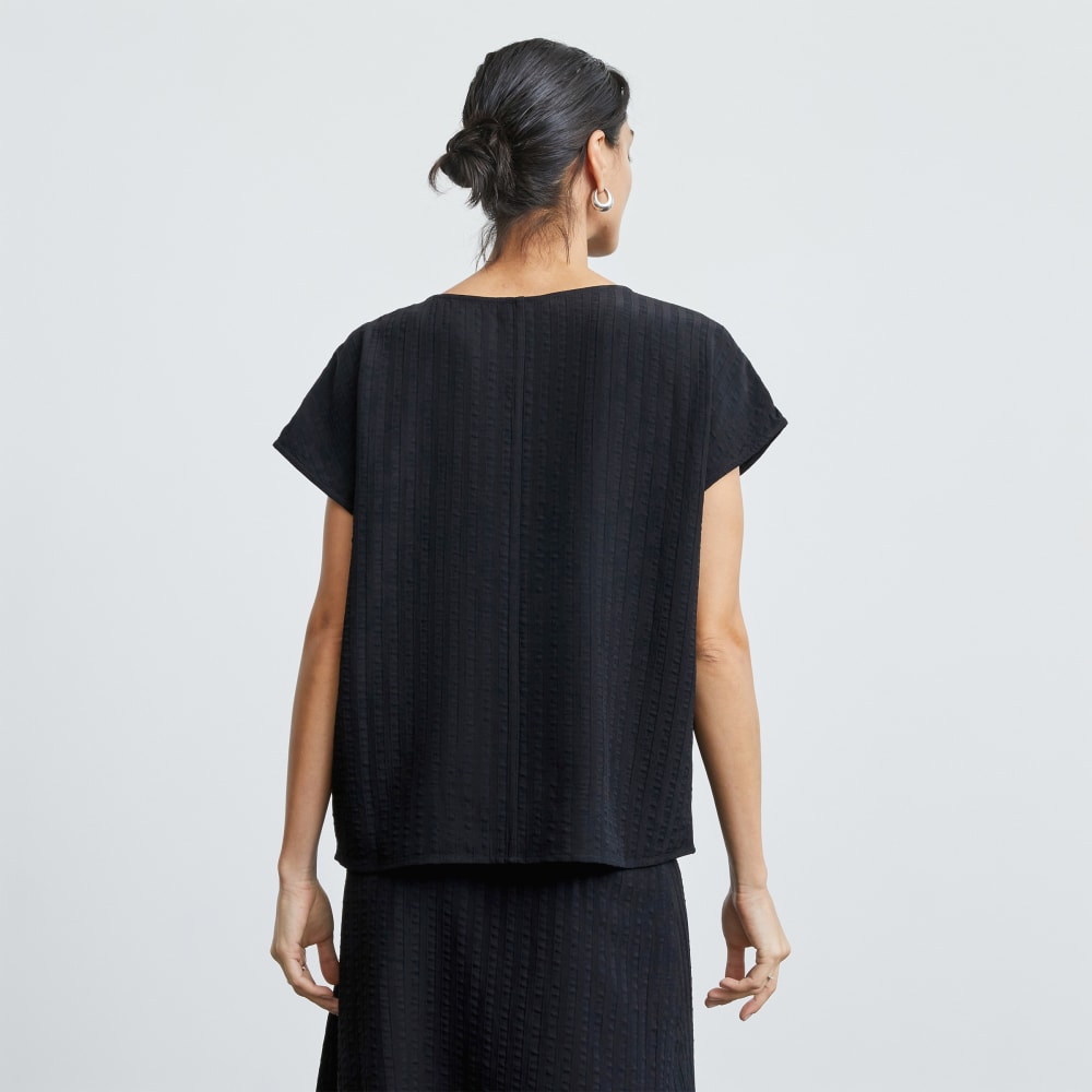 The City Stripe V-Neck Top | Black - Image 3